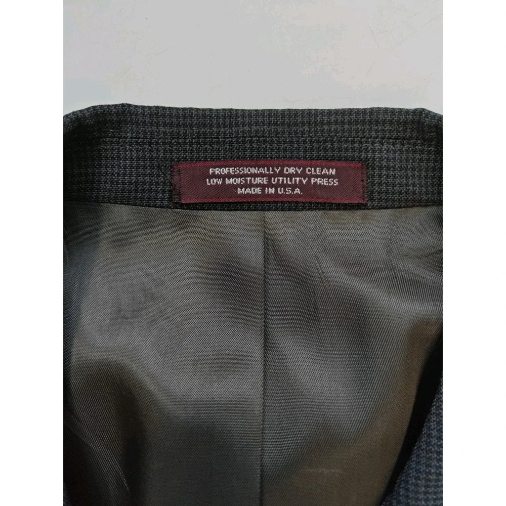 Evan Picone Mens Double Breasted Sports Coat 40R Gray Houndstooth USA Vintage